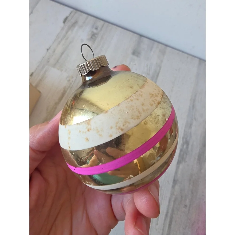 Vintage shiny Brite ornament matte ornament Pink gold Xmas tree